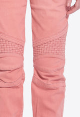 Balmain Woven-Design Straight-Leg Jeans Pink 12394--