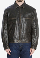 Dolce & Gabbana Aged-Effect Leather Jacket  Black G9BQIL-HULXK-N000