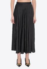 Balenciaga  Crinkled Satin Pleated Midi Skirt  Black 814144-TKN01-1000