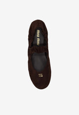 Miu Miu Ruched Suede Ballet Flats Dark Brown 5F340EFD005008_F0003