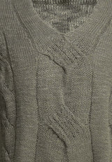 Our Legacy V-neck Maxi Braid Knit Sweater Gray M2263LTTIN_3de342f8-661f-407d-a152-8401bf8c9afb