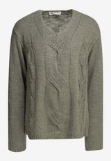 Our Legacy V-neck Maxi Braid Knit Sweater Gray M2263LTTIN_3de342f8-661f-407d-a152-8401bf8c9afb