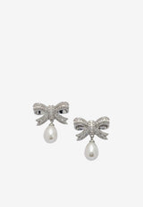 Self-Portrait Crystal Embellished Pearl Bow Earrings Silver SS26-616-SLSILVER_b51c0a5e-bf5b-428e-ae12-a9efcf315e2d
