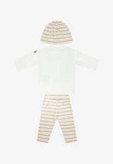 Moncler Kids Babies Logo Patch Striped Gift Set - Set of 3 Beige 8P00001-89BA2F20_e715d1ad-8d2d-4427-a7cb-5b0fc15965e8