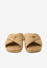 Prada Triangle Logo Raffia Slides Beige 1XX750F020027_F0018