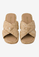 Prada Triangle Logo Raffia Slides Beige 1XX750F020027_F0018