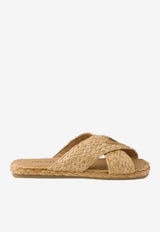 Prada Triangle Logo Raffia Slides Beige 1XX750F020027_F0018
