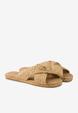Prada Triangle Logo Raffia Slides Beige 1XX750F020027_F0018