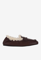 Miu Miu Shearling Leather Loafers Brown  5D341EFZF05XUJ_F0NBL