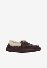 Miu Miu Shearling Leather Loafers Brown  5D341EFZF05XUJ_F0NBL