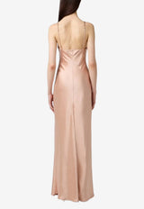 Elisabetta Franchi Chain-Embellished Maxi Dress Beige ABR0757E2_EA1