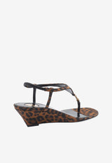 Saint Laurent Cassandre 40 Leopard Print Wedge Sandals Brown 825279AAC9R_2038