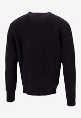 Saint Laurent Ribbed Wool Crewneck Sweater Navy 824228Y77BH_4044