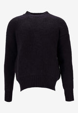 Saint Laurent Ribbed Wool Crewneck Sweater Navy 824228Y77BH_4044