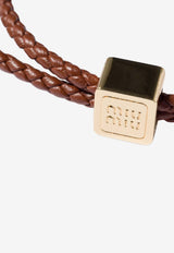 Miu Miu Braided Leather Logo Bracelet Brown  5IB7722IGY_F0046