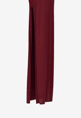 Saint Laurent Wool Knit Maxi T-shirt Dress with High-Slit Red 839059Y76UO_2515