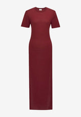 Saint Laurent Wool Knit Maxi T-shirt Dress with High-Slit Red 839059Y76UO_2515