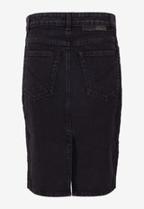 Stella McCartney Lace-Trimmed Pencil Denim Skirt Black 6D04073SQH33_1003