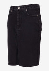 Stella McCartney Lace-Trimmed Pencil Denim Skirt Black 6D04073SQH33_1003