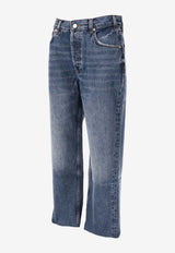 Anine Bing Gavin Straight-Leg Frayed Jeans Blue A0611188_WHD46