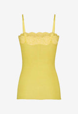Saint Laurent Lace-Trimmed Ribbed Tank Top Yellow 859373Y37SM_3530
