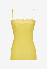 Saint Laurent Lace-Trimmed Ribbed Tank Top Yellow 859373Y37SM_3530