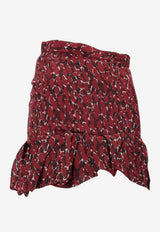 Saint Laurent Ruffled Abstract Print Mini Skirt Red 843929Y4J65_9477