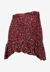 Saint Laurent Ruffled Abstract Print Mini Skirt Red 843929Y4J65_9477