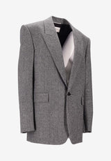 Saint Laurent Prince of Wales Single-Breasted Jacket Gray 837196Y5H54_1095