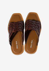 Miu Miu Braided Leather Sandals Brown  5XX678FA0153ZN8_F0201