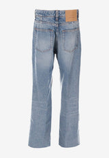 AMI PARIS Logo Patch Straight-Leg Faded Jeans Blue FTR420DE0046_480