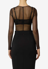 Elisabetta Franchi Necklace-Embellished Sheer Bodysuit Black BO01457E2_110