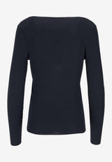 P.A.R.O.S.H. Cipria V-neck Ribbed Top Blue D511672CIPRIA26_012