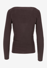 P.A.R.O.S.H. Cipria V-neck Ribbed Top Brown D511672CIPRIA26_086