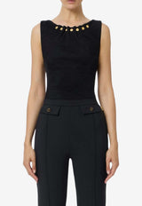 Elisabetta Franchi Jewel-Button Sleeveless Top Black CN05857E2_110