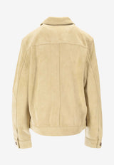 AMI PARIS Ami De Coeur Suede Leather Jacket Beige HJK243LH0059_399