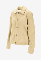 AMI PARIS Ami De Coeur Suede Leather Jacket Beige HJK243LH0059_399