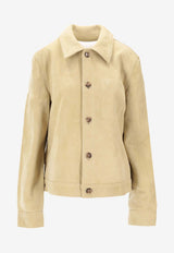 AMI PARIS Ami De Coeur Suede Leather Jacket Beige HJK243LH0059_399