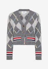 Thom Browne Argyle Intarsia Knit Cropped Cardigan Gray FKC679AY1029_982