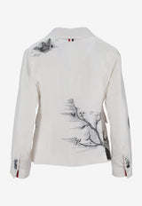 Thom Browne Engineered Bird Toile Printed Silk Blazer White FBC812AF1046_100