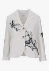 Thom Browne Engineered Bird Toile Printed Silk Blazer White FBC812AF1046_100