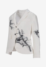 Thom Browne Engineered Bird Toile Printed Silk Blazer White FBC812AF1046_100