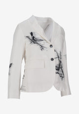 Thom Browne Engineered Bird Toile Printed Silk Blazer White FBC812AF1046_100