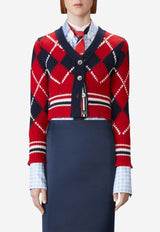Thom Browne Argyle Intarsia Knit Cropped Cardigan Red FKC679BY1029_960