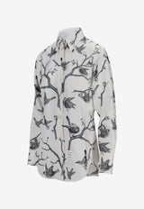 Thom Browne Engineered Bird Toile Print Silk Shirt White FLL005AF1048_100