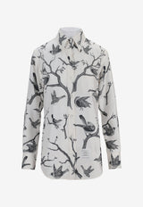 Thom Browne Engineered Bird Toile Print Silk Shirt White FLL005AF1048_100