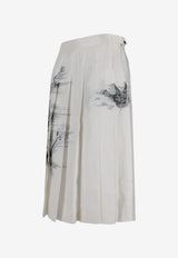 Thom Browne Bird Toile Midi Pleated Skirt White FGC400AF1047_100