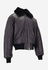 AMI PARIS Zipped Leather Jacket Gray HJK857LH0044_020