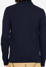 Moncler Logo-Patched Ribbed Cardigan Blue L10919B00003M1131_776