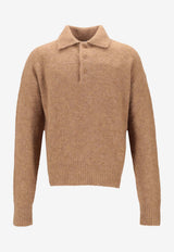 AMI PARIS Alpaca-Blend Polo Sweater Brown HPL405KN0021_280